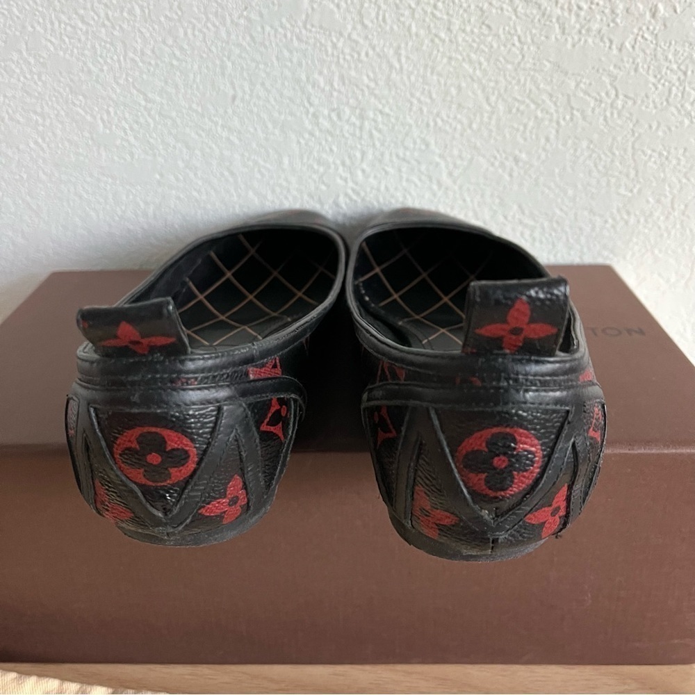 LOUIS VUITTON sz 36.5 6.5 INFRAROUGE Ballet Flats Black Red Monogram Canvas - Picture 2 of 16